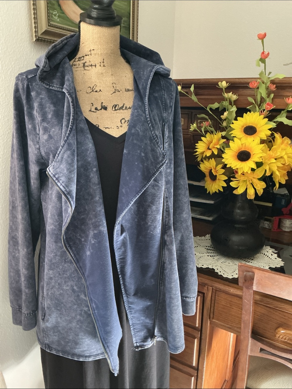 Washed Indigo Hoodie Asymmetrical Jacket - Women's